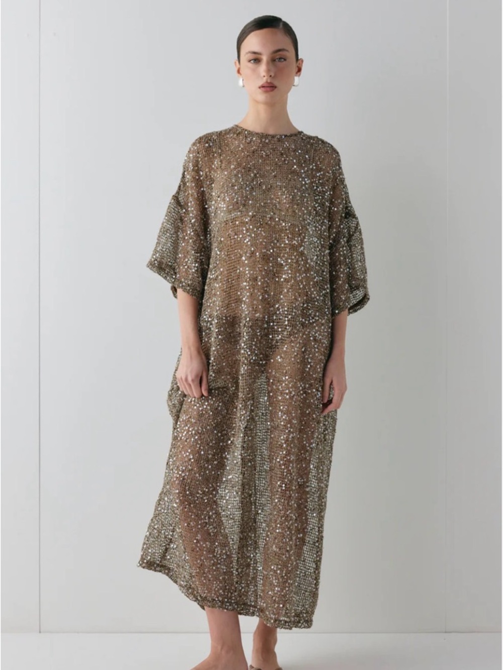 VRG GRL Ivette Sequin Midi Dress in Mocha - NWT
